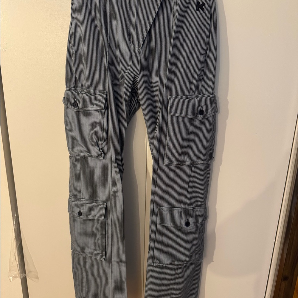 Kenzo Blue Pinstripe Wide-Leg Cargo Pants